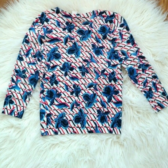 Halogen Cardigan 3/4 Sleeve Floral Stripes Sweater Viscose Sz xs - Picture 5 of 7